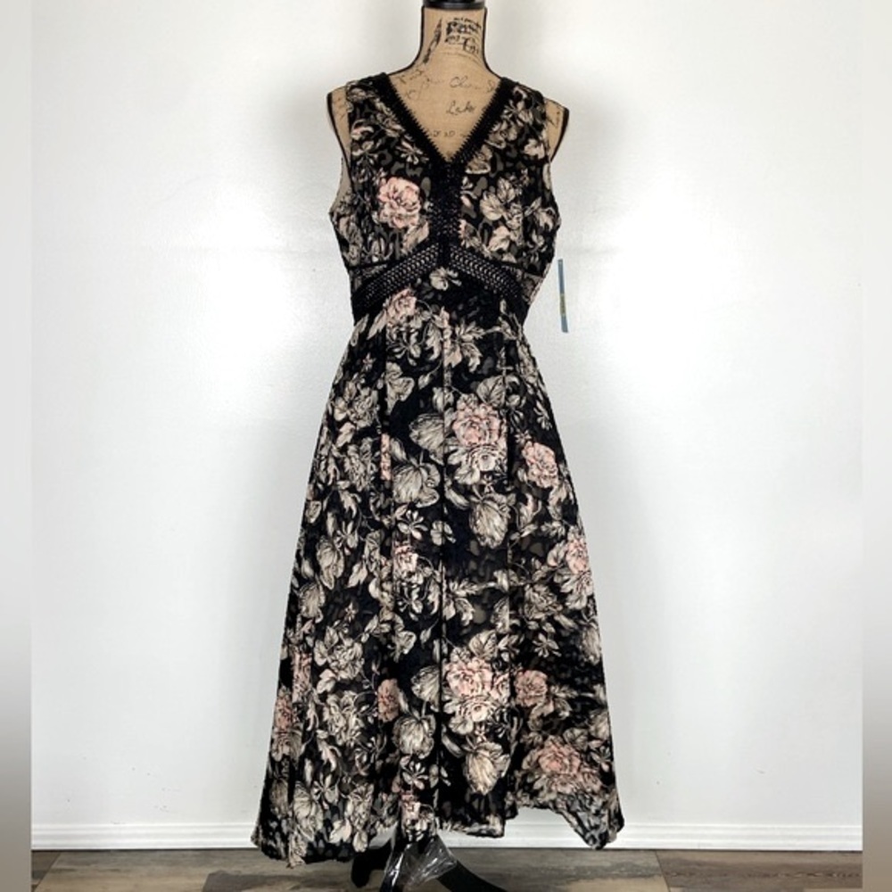 Antonio Melani Jacquard Floral Dress Size 8 Sheer Chiffon High Low Black & Pink - Picture 3 of 16